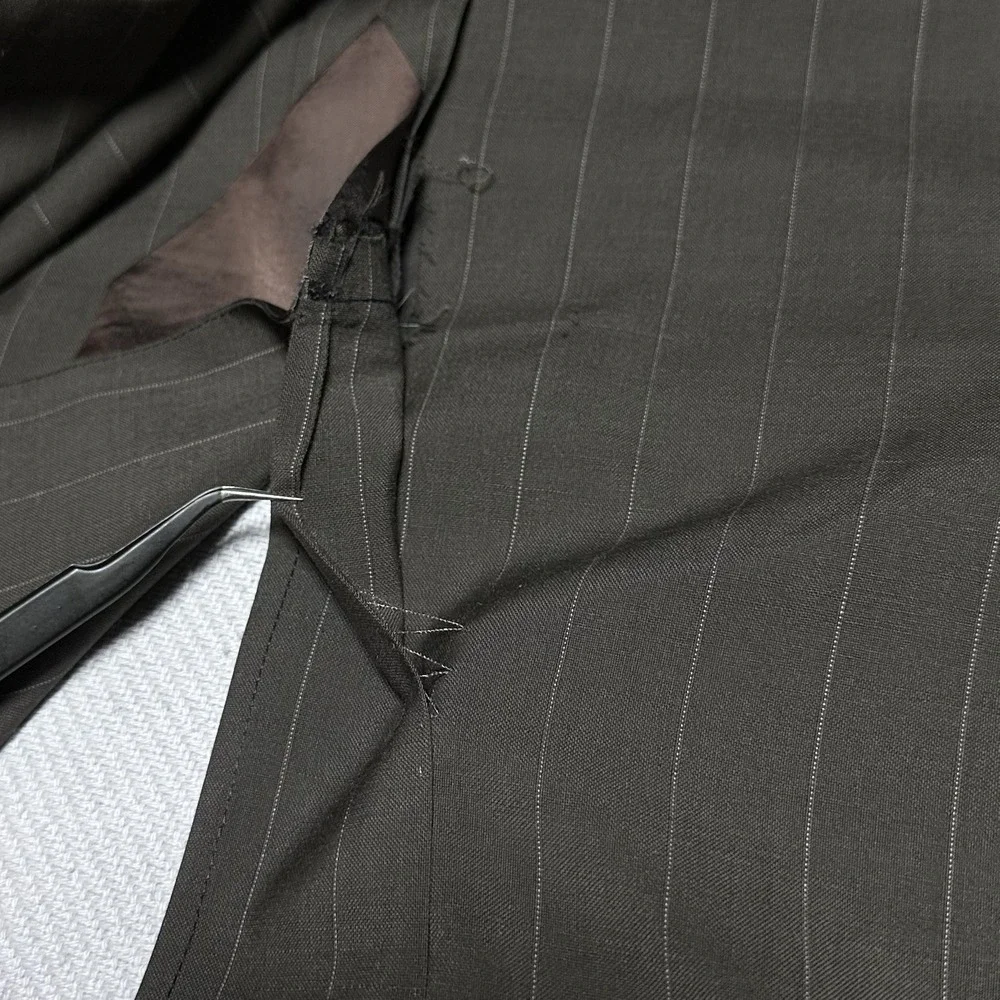 Vintage Oxxford Clothes Suit 44L 36x33 Wool Stripe‎ Unstructured Cuffed Pleated